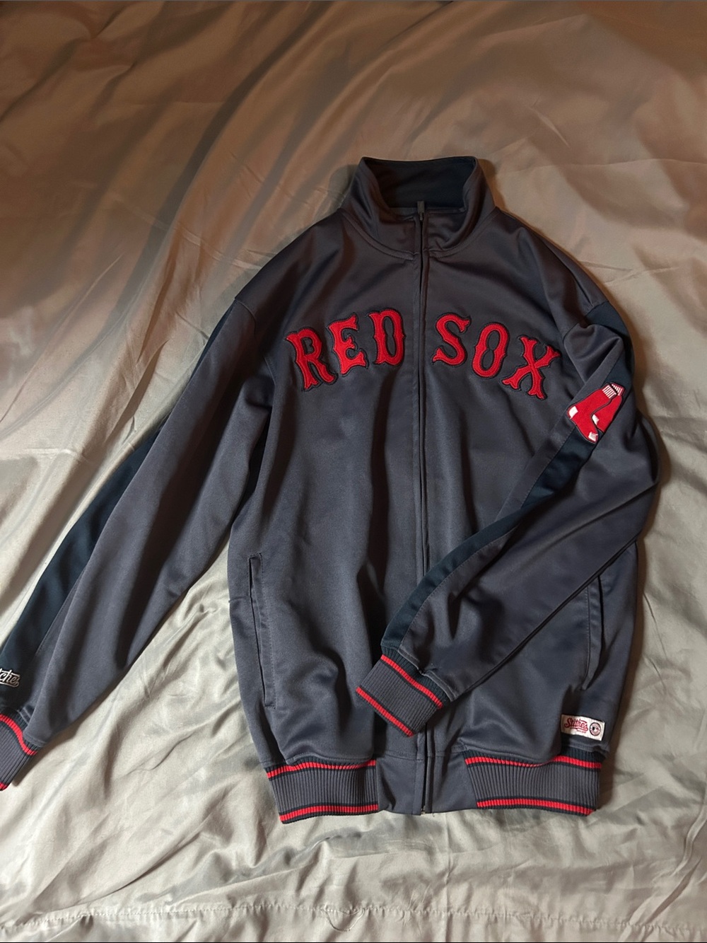 Stitches Black Bomber Jacket with Red 'RED SOX' Lettering